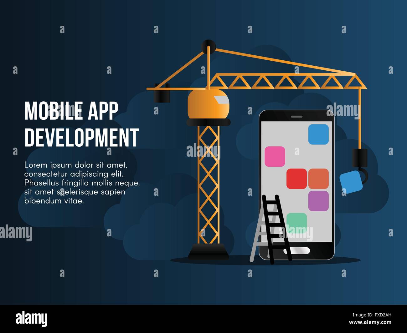 Mobile app development concept. Ready to use vector illustration. Suitable  for background, Wallpaper, landing page, web, banner, card and other creati  Stock Vector Image & Art - Alamy