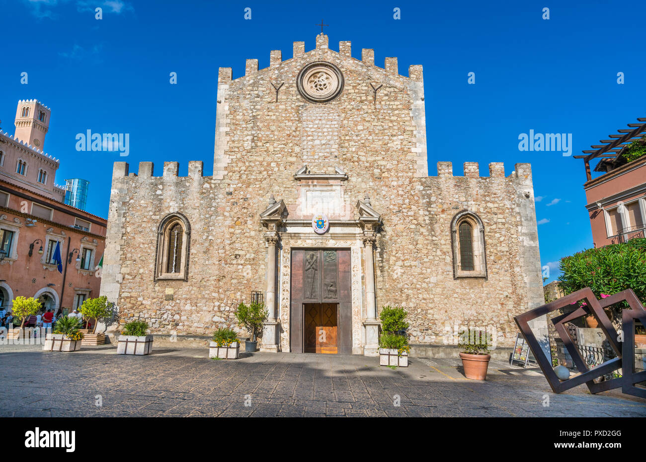 Facade of the Duomo of Taormina. Province of Messina, Sicily, southern Italy. Stock Photo