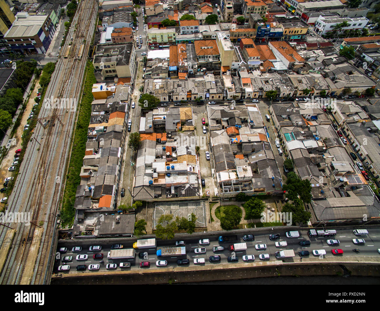 Great cities, great avenues, houses and buildings. Light district (Bairro da Luz), Sao Paulo Brazil, South America. Rail and subway trains. Stock Photo