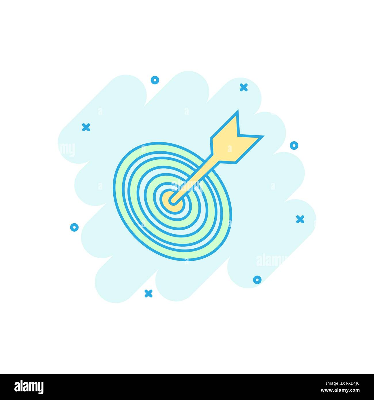Vector cartoon target aim icon in comic style. Darts game sign ...
