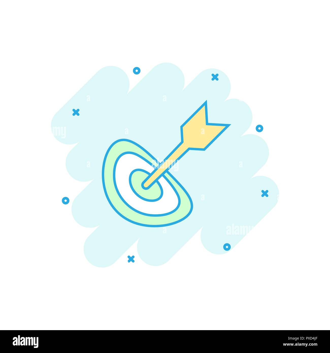Vector cartoon target aim icon in comic style. Darts game sign ...