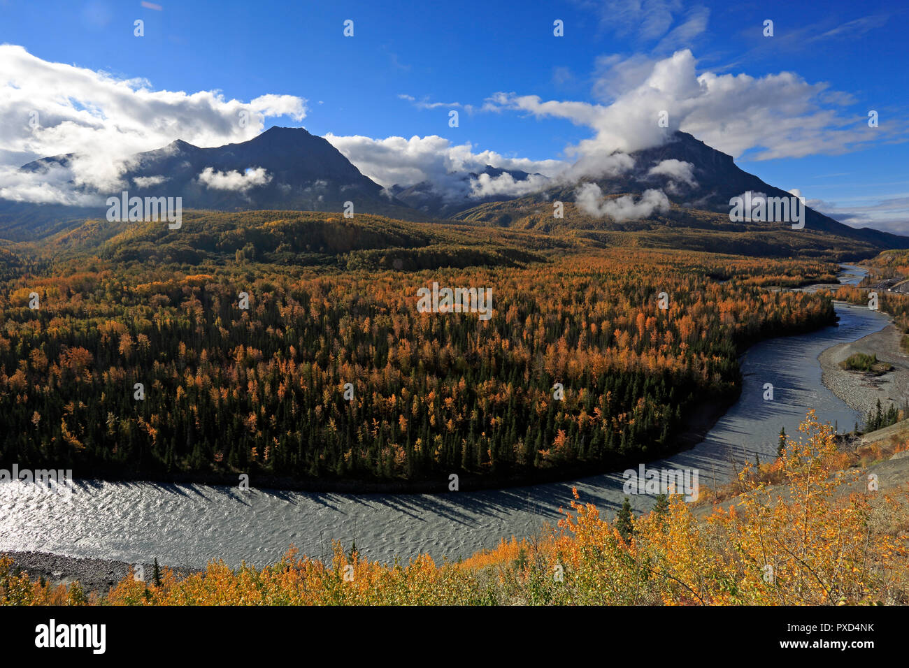 Chugach Mountains in the Fall from the Glenn Highway in Alaska Stock Photo