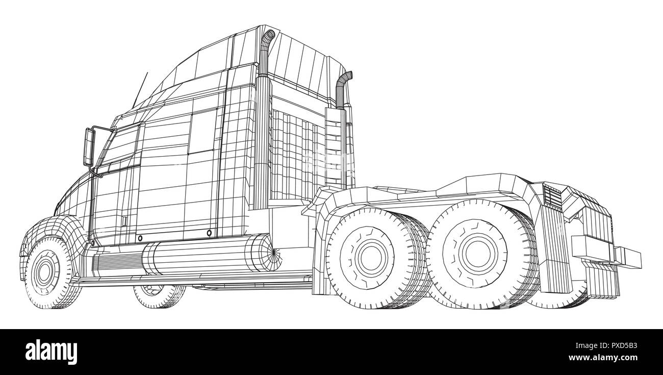 Commercial Delivery Cargo Truck vector for brand identity and advertising isolated. Created illustration of 3d. Wire-frame Stock Vector