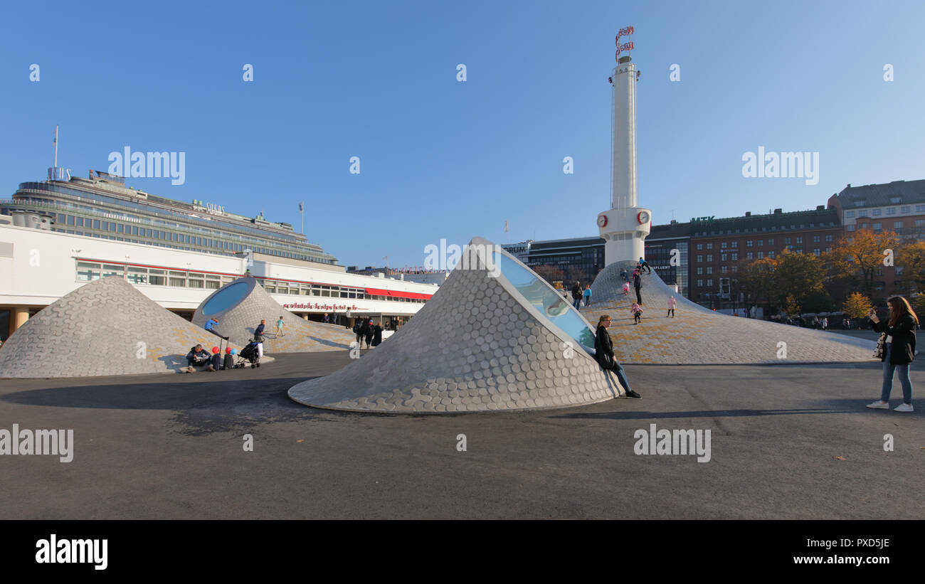Helsinki, Finland October 14, 2018 People at Amos Rex art museum in