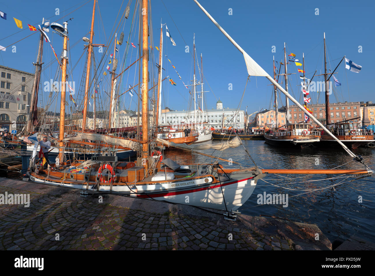 Helsinki, Finland - October 14, 2018: People visiting historic ships during Traditional Sailing Day 2018. In second Sunday of October tourists may vis Stock Photo