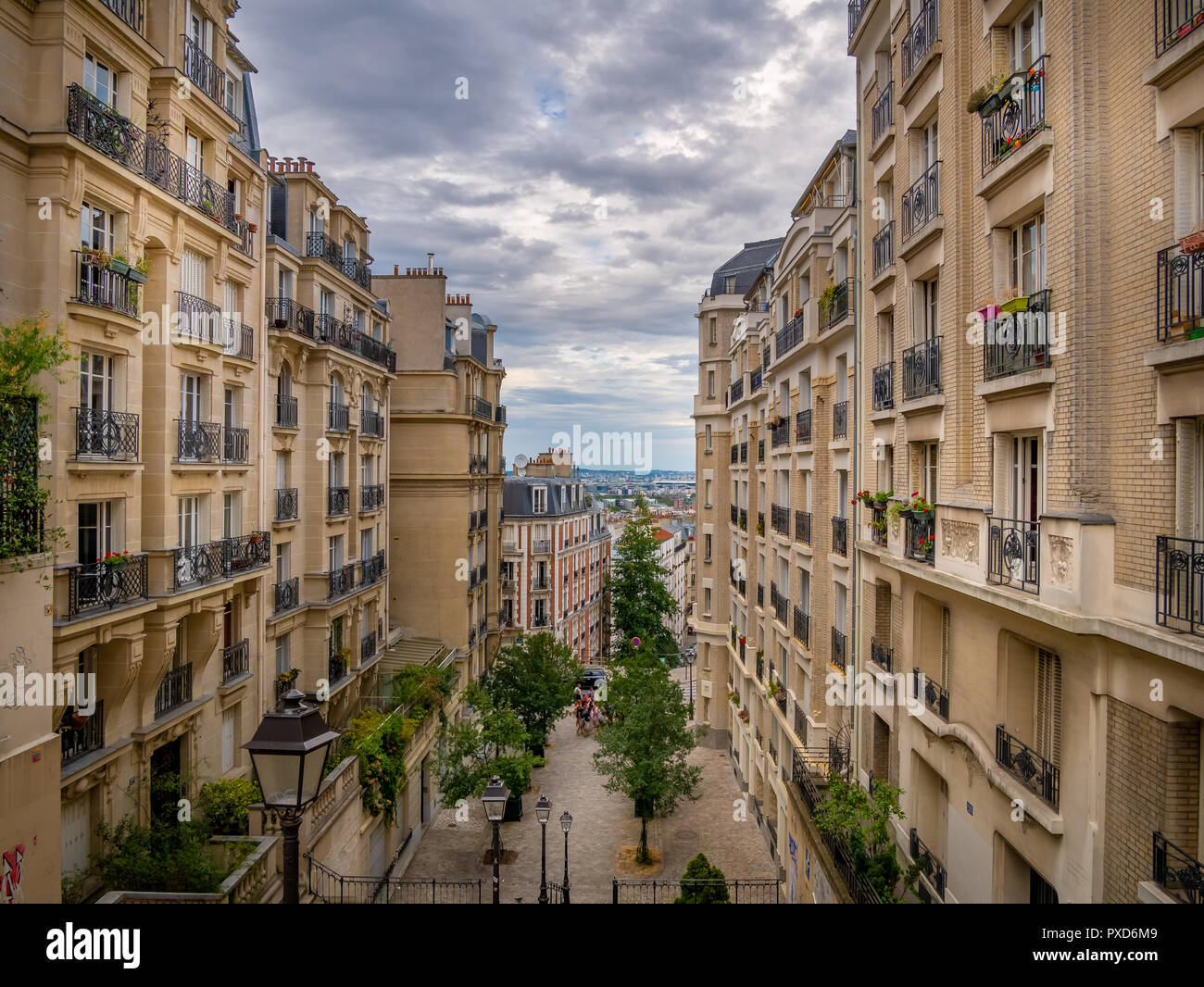 Paris, France - August 12, 2018 : View of modern residential buildings on Montmartre in Paris Stock Photo