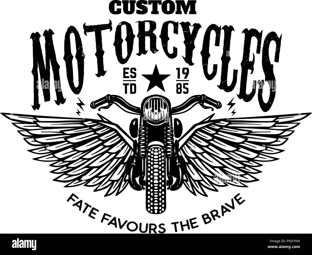 Custom motorcycles. Winged motorbike on white background. Design element for logo, label, emblem, sign, poster. Vector illustration Stock Vector