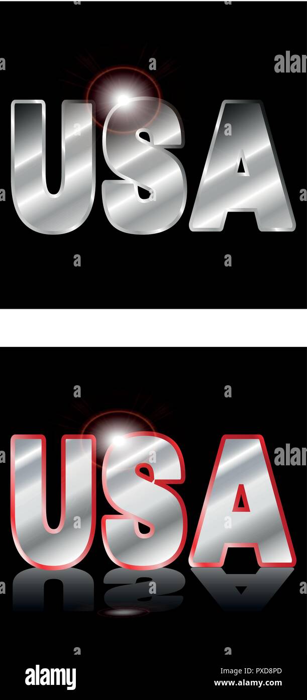 Icon set USA metallic on black background - Vector Stock Vector