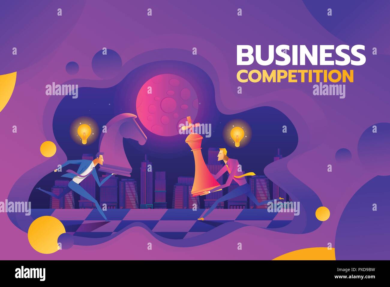 Concept of business competition. Businessmen hold chess pieces in hands ...