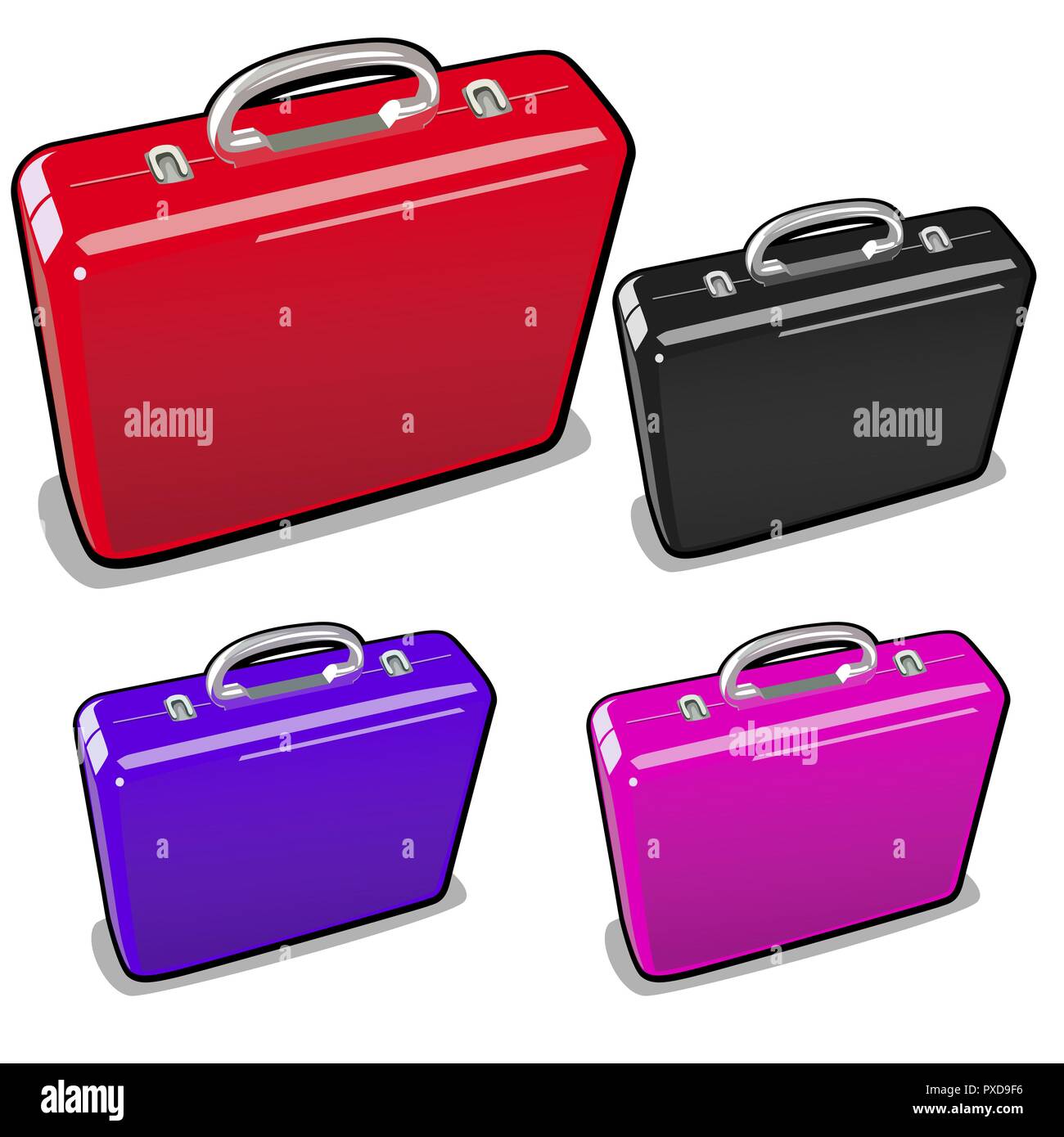 A set of briefcases in different colors isolated on a white background