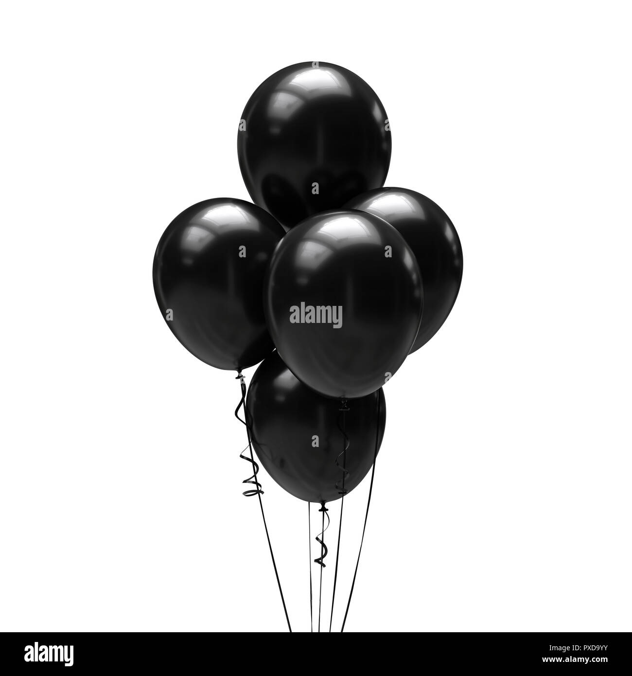 Black balloons with ribbons isolated on white background. 3d ...
