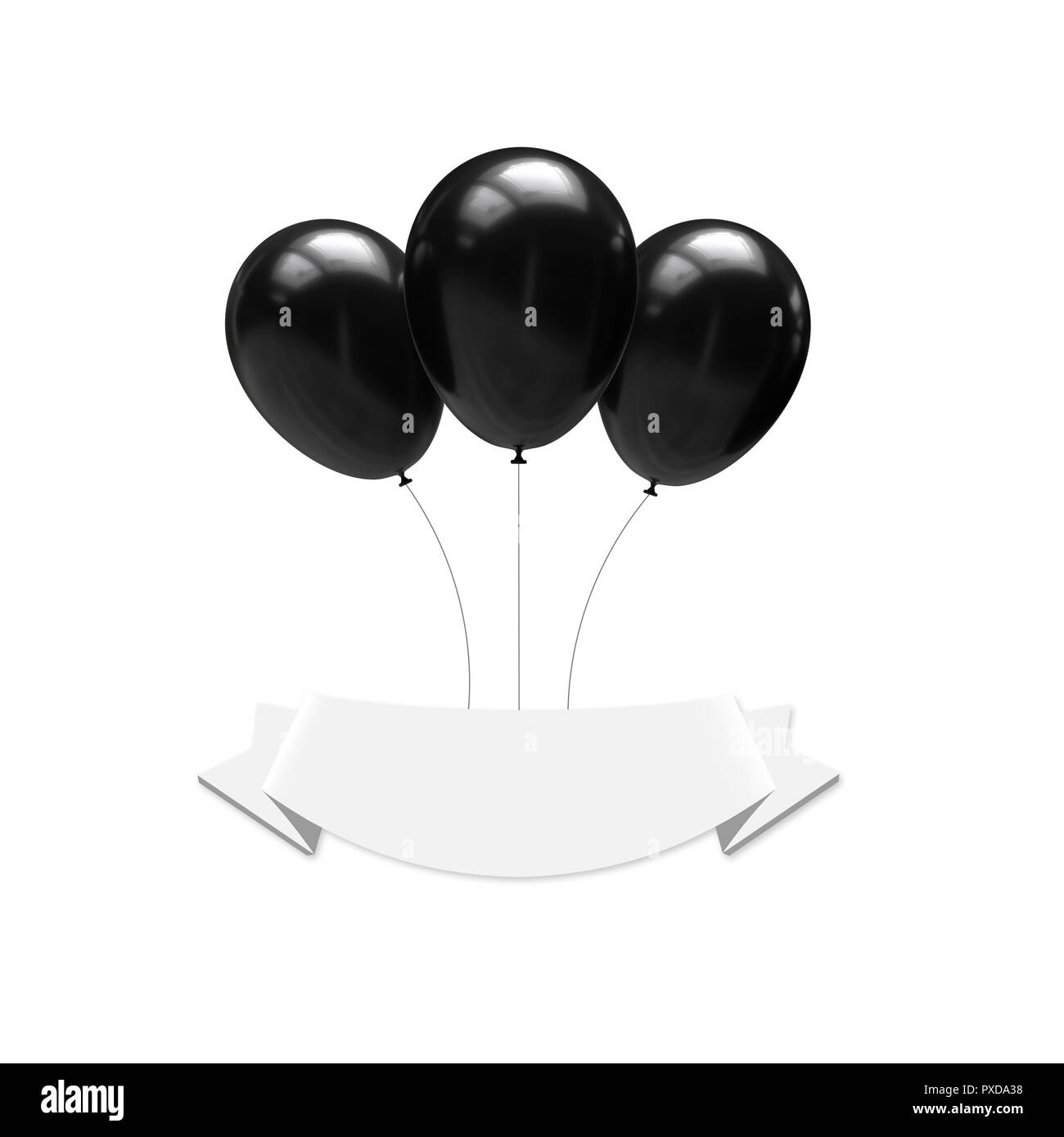 Black balloons isolated on white background. 3d illustration Stock