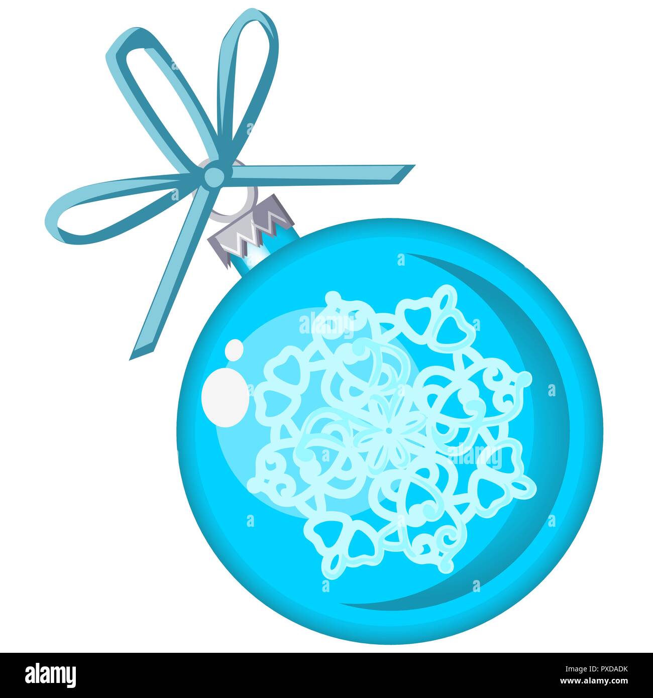 Christmas toy in the form of a blue ball with snowflakes isolated on ...