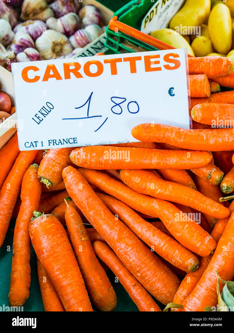 Fresh carrots on French market stall Stock Photo Alamy