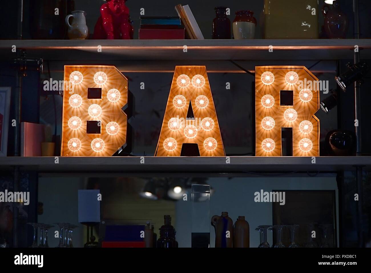 Bar light sign Stock Photo - Alamy