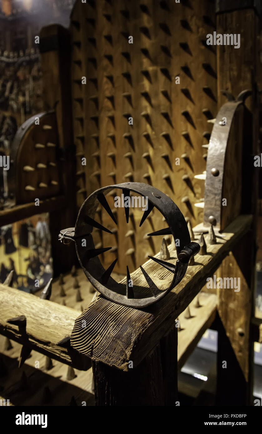 Medieval instrument of torture, detail of torture in the inquisition