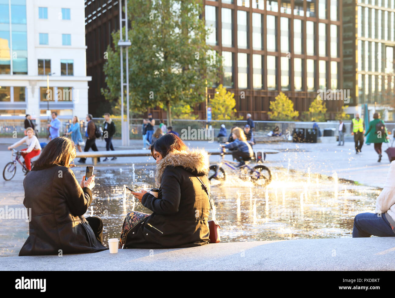 Granary Square at Kings Cross, in Autumn, in London NC1, UK Stock Photo