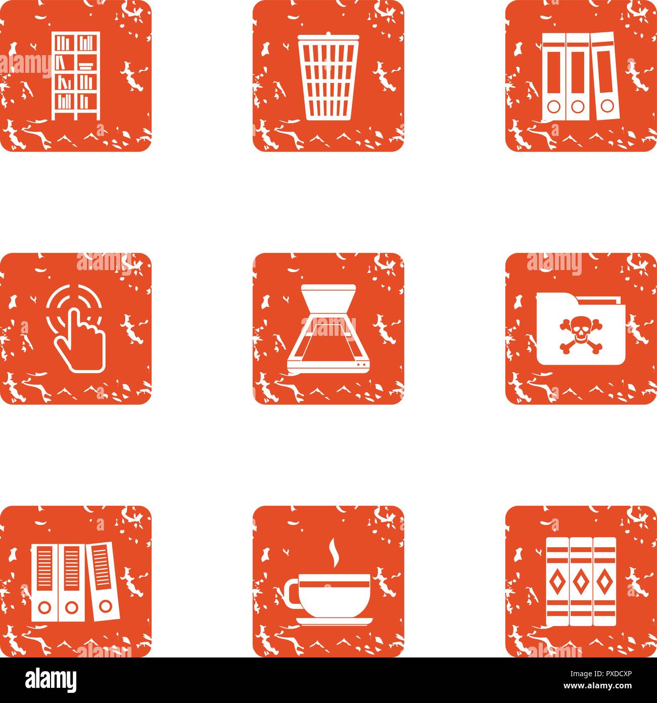 Compromising material icons set, grunge style Stock Vector