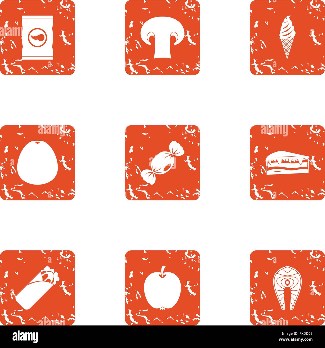 Dine icons set, grunge style Stock Vector