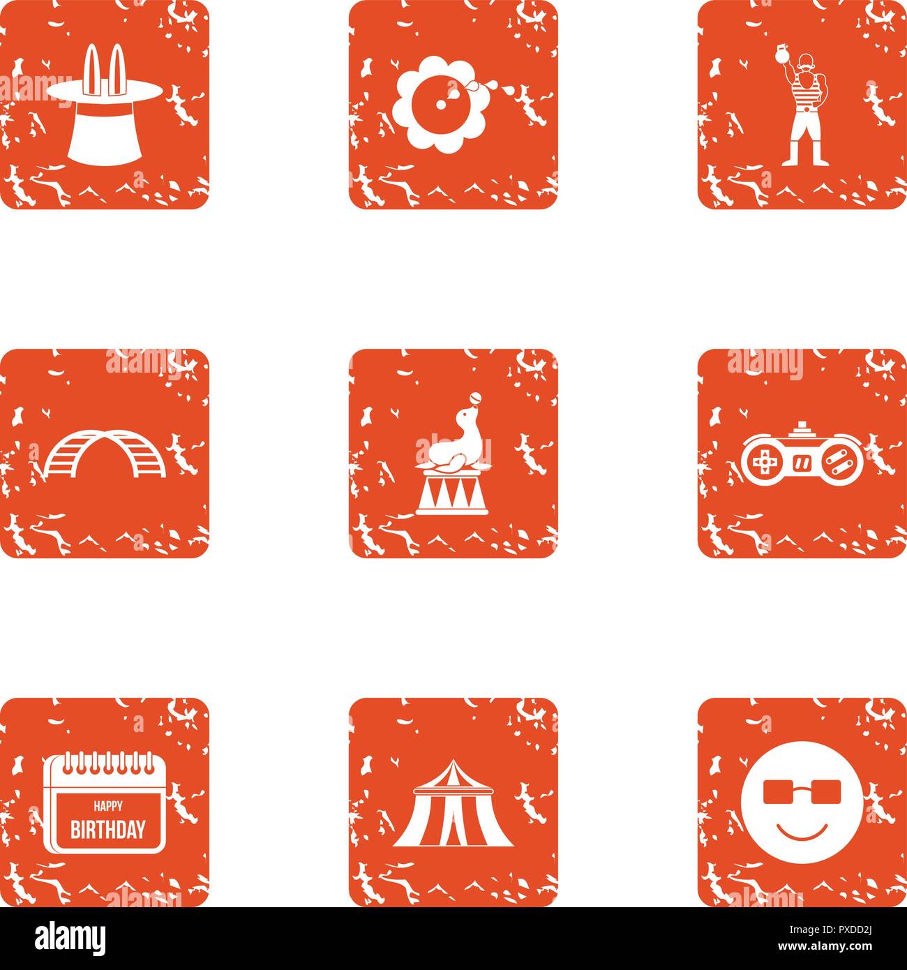 Magic performance icons set, grunge style Stock Vector