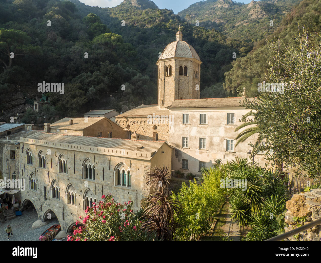 San Fruttuoso with a medieval Abbey, Liguria region, Italy. Stock Photo