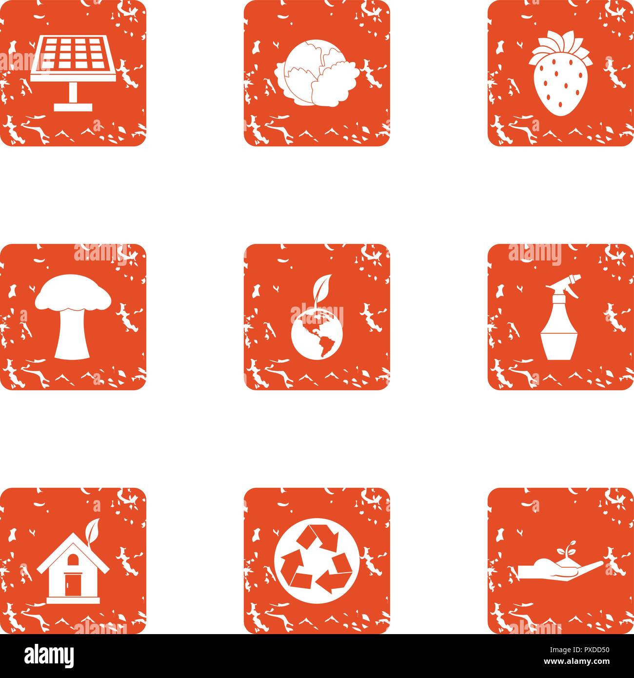 Nature advocacy icons set, grunge style Stock Vector