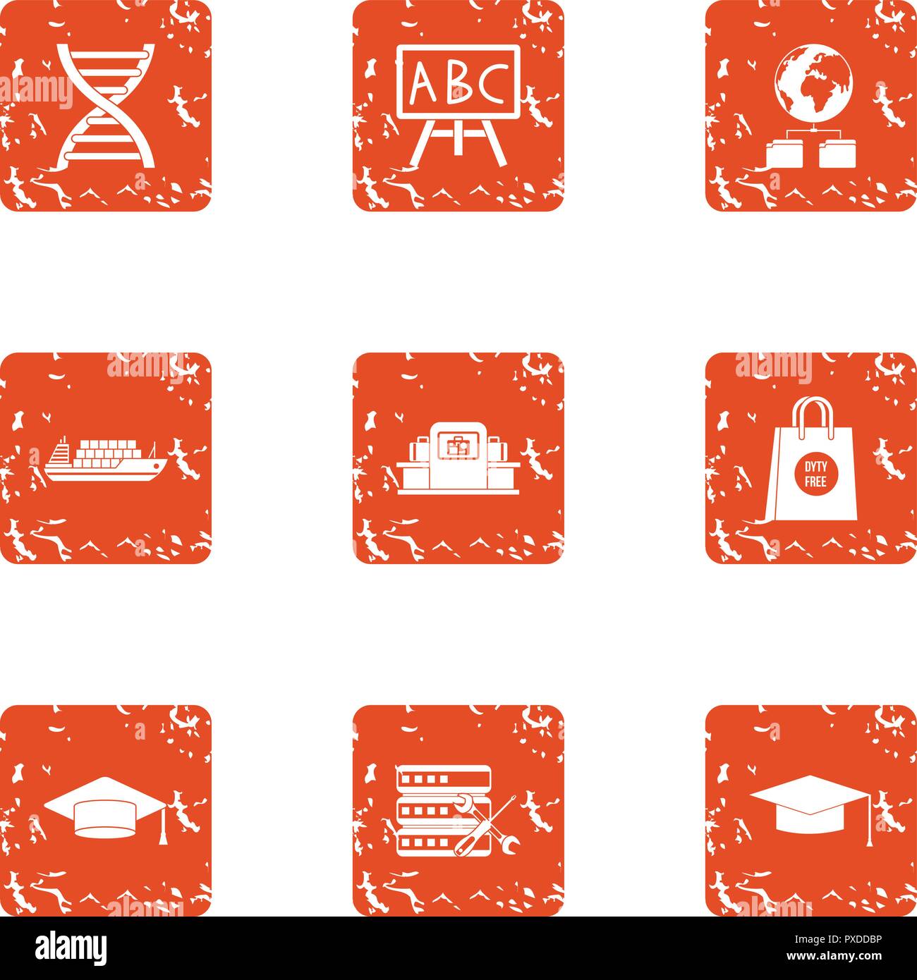 High school icons set, grunge style Stock Vector