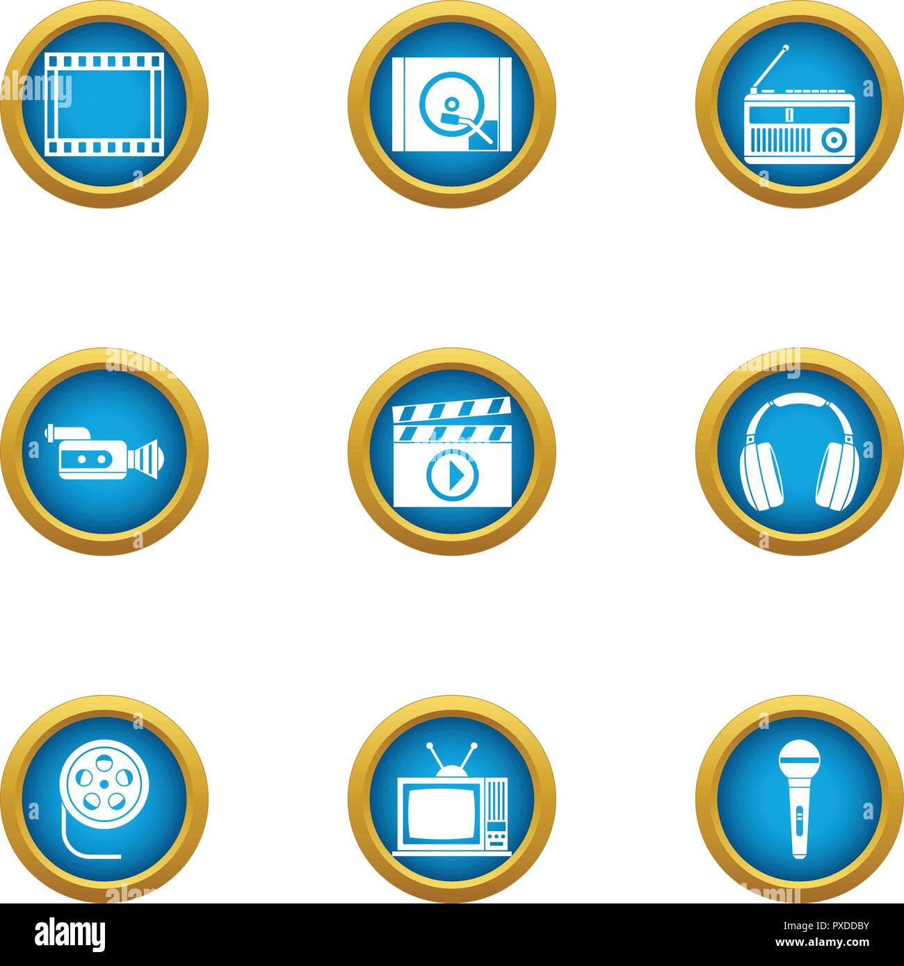 Video ribbon icons set, flat style Stock Vector