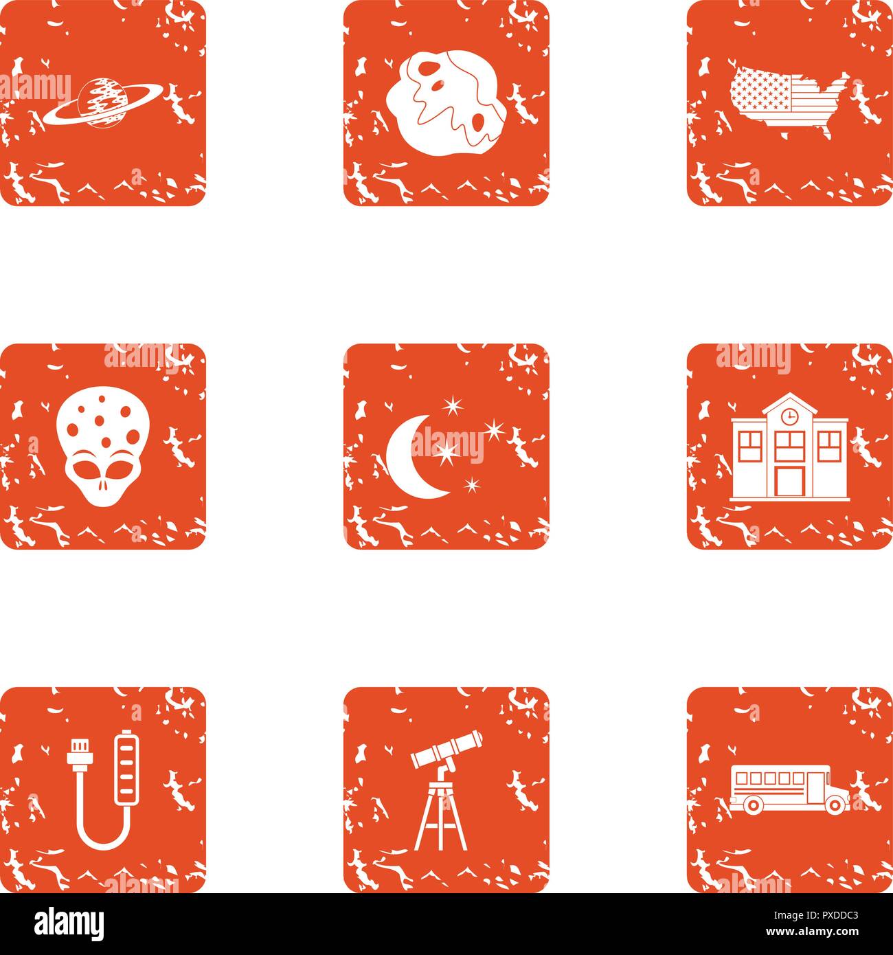 Extraterrestrial icons set, grunge style Stock Vector