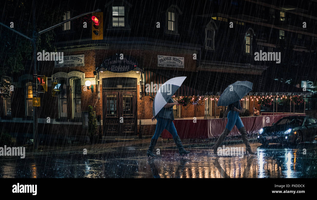 Rainy Night in the City Stock Photo