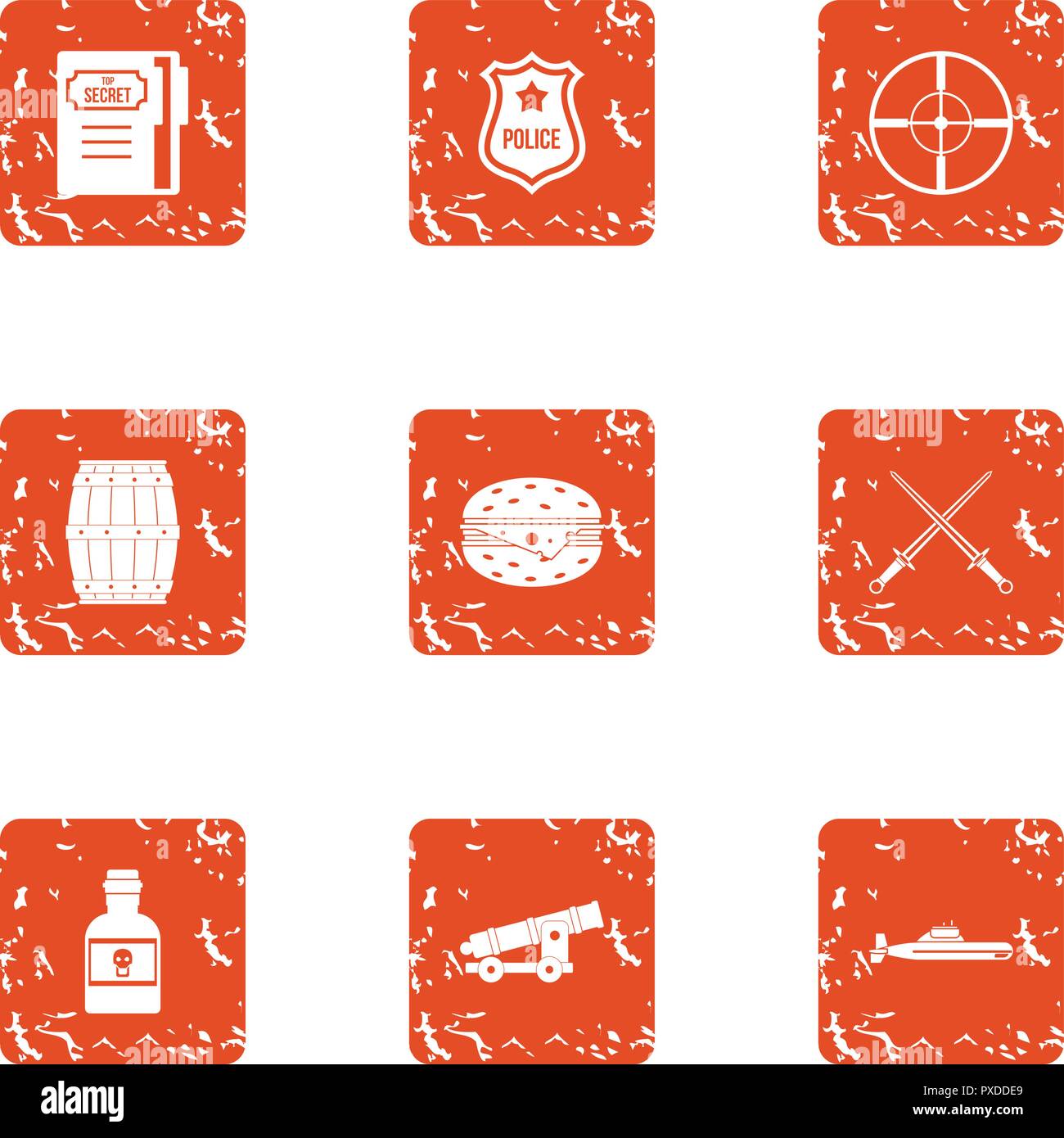 Police control icons set, grunge style Stock Vector