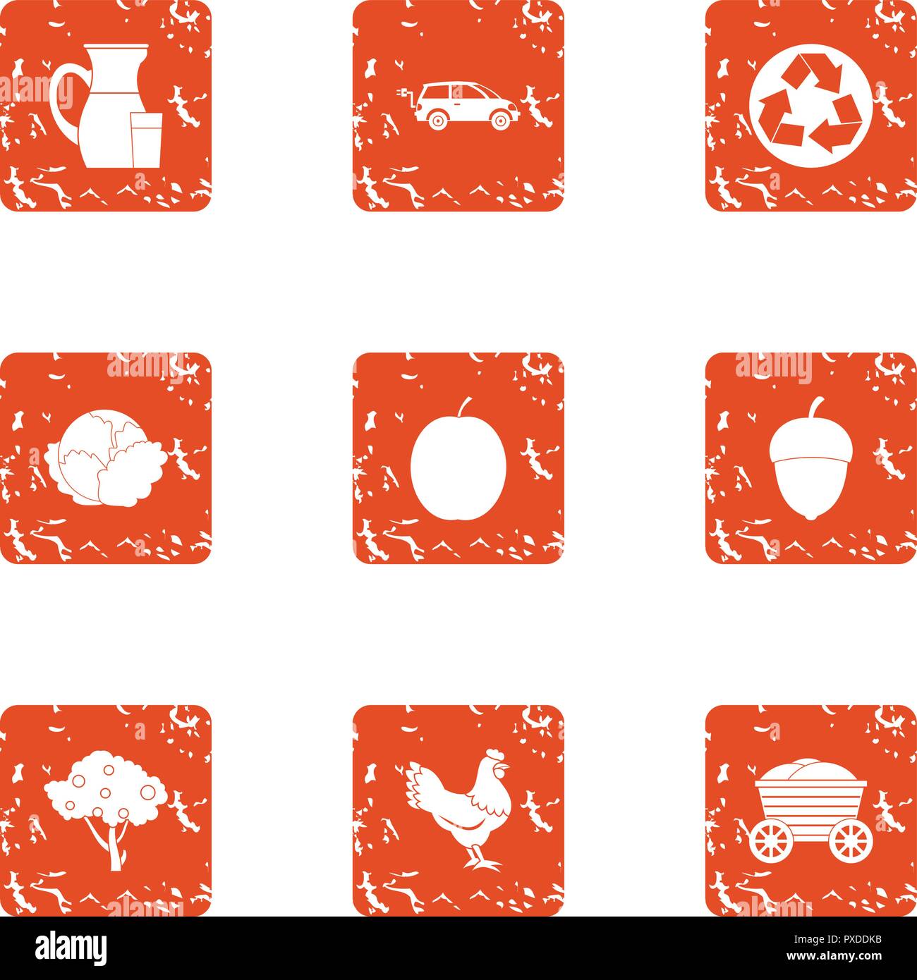 Milk icons set, grunge style Stock Vector