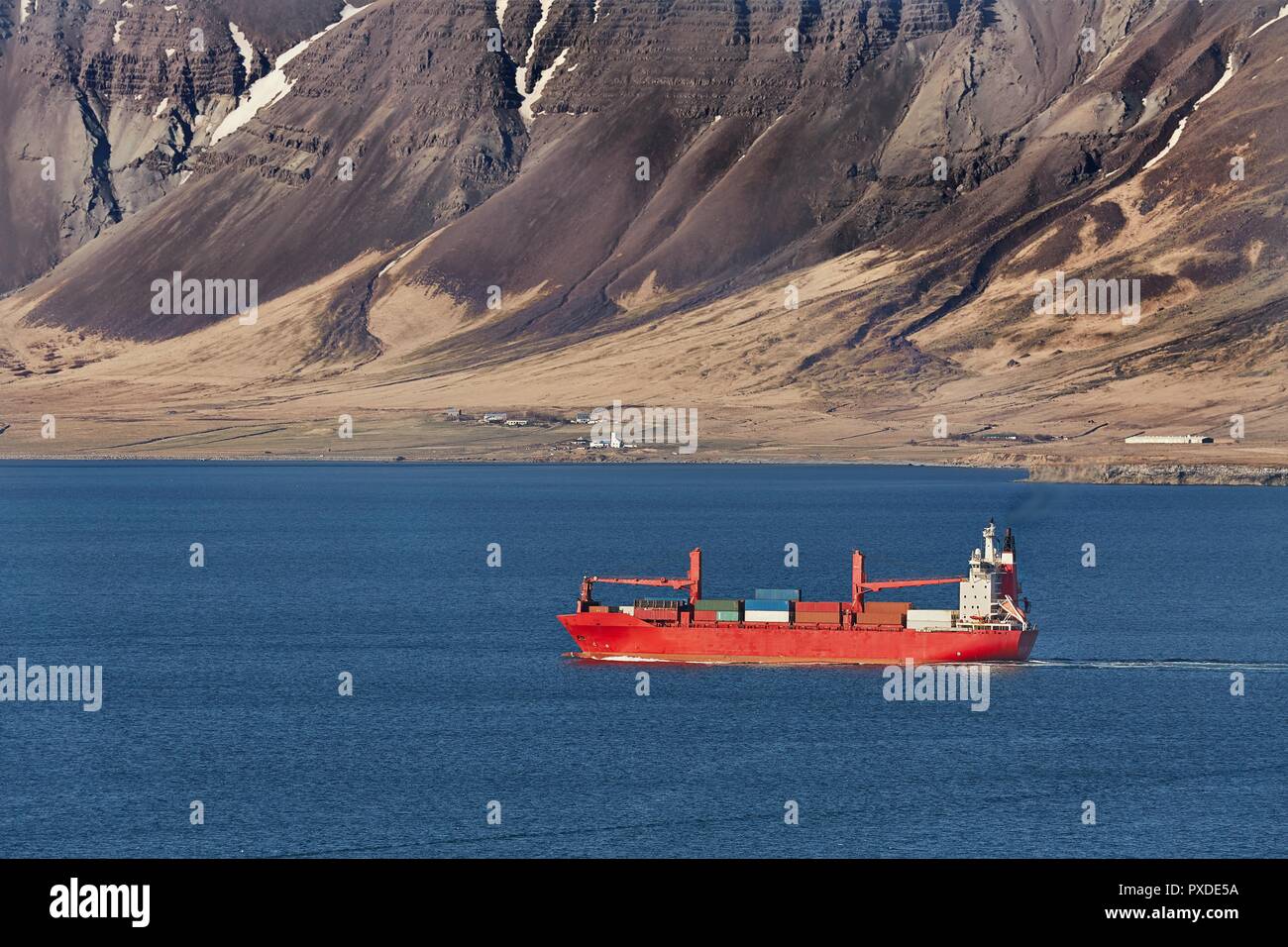 Container ship in Iceland Stock Photo
