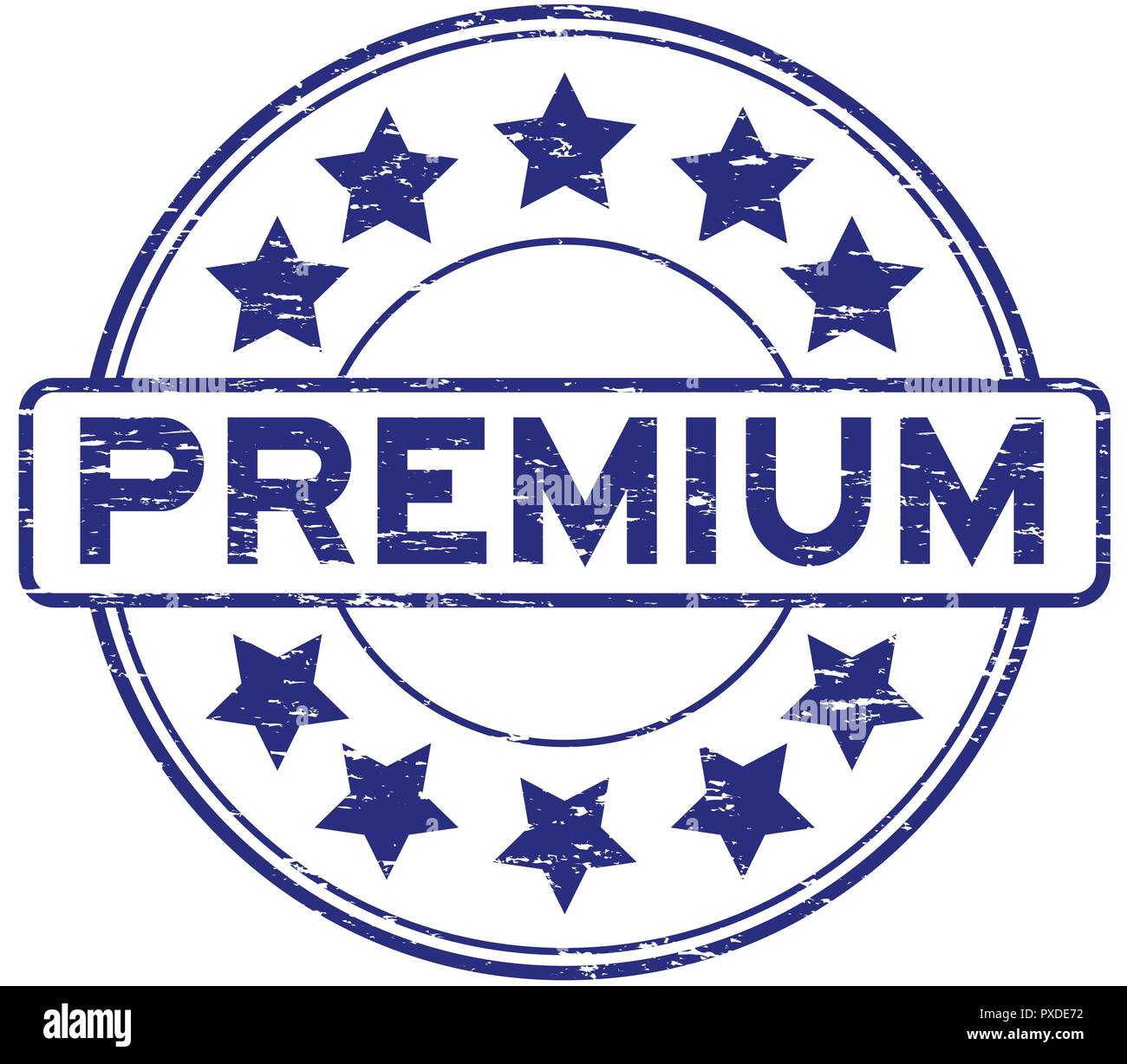 Grunge blue premium with star icon round rubber seal stamp Stock Vector ...