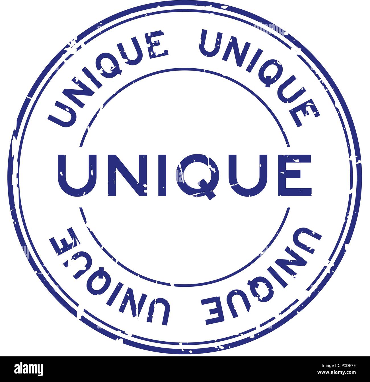 Grunge blue unique round rubber seal stamp on white background Stock ...