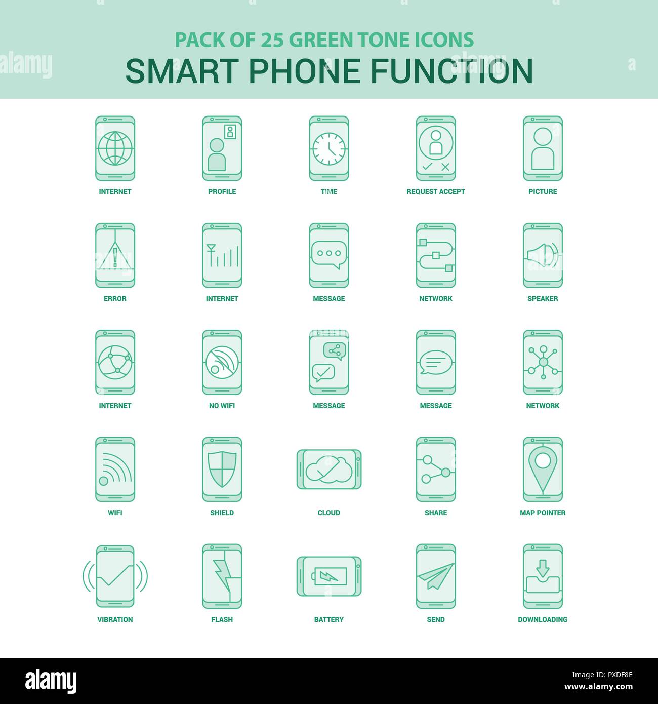 25 Green Smart phone functions Icon set Stock Vector Image & Art - Alamy
