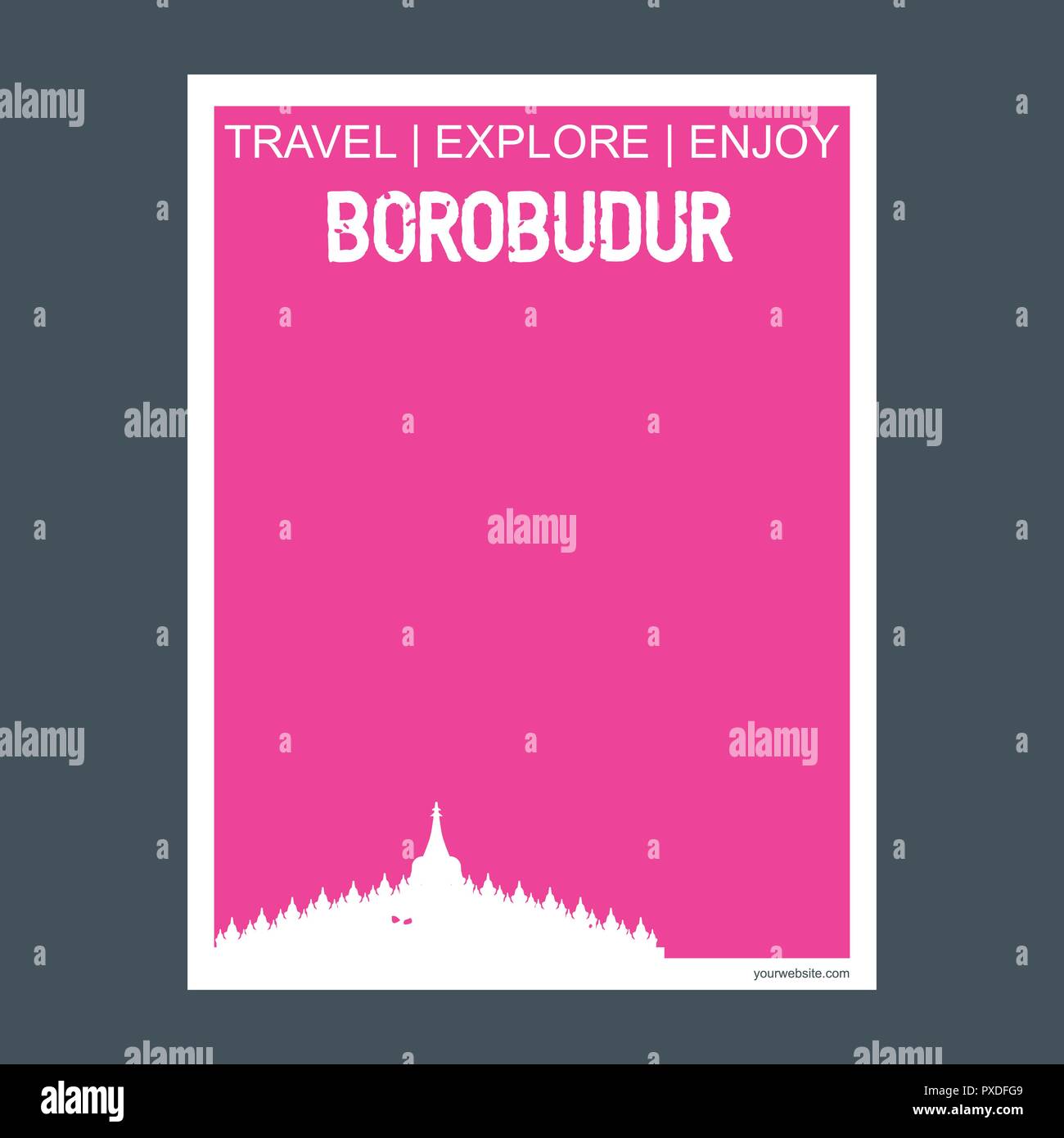 Borobudur Jawa Tengah, Indonesia monument landmark brochure Flat style and typography vector Stock Vector