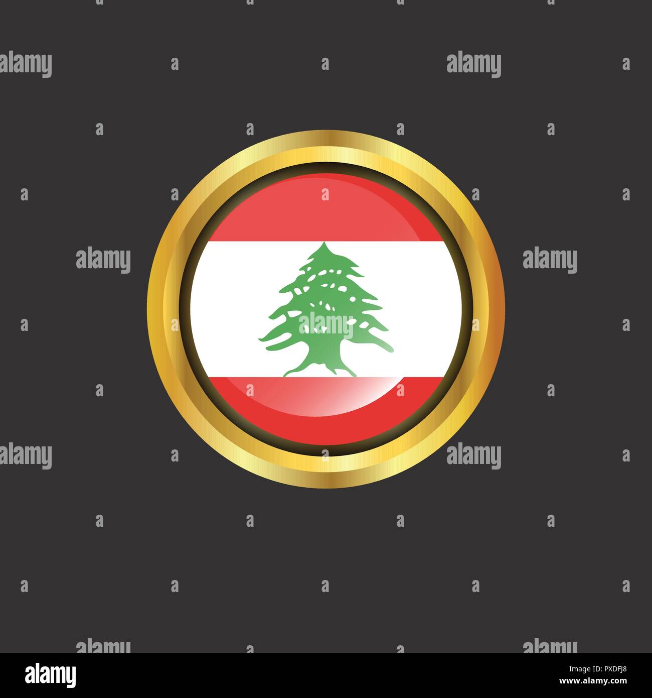 Lebanon flag Golden button Stock Vector