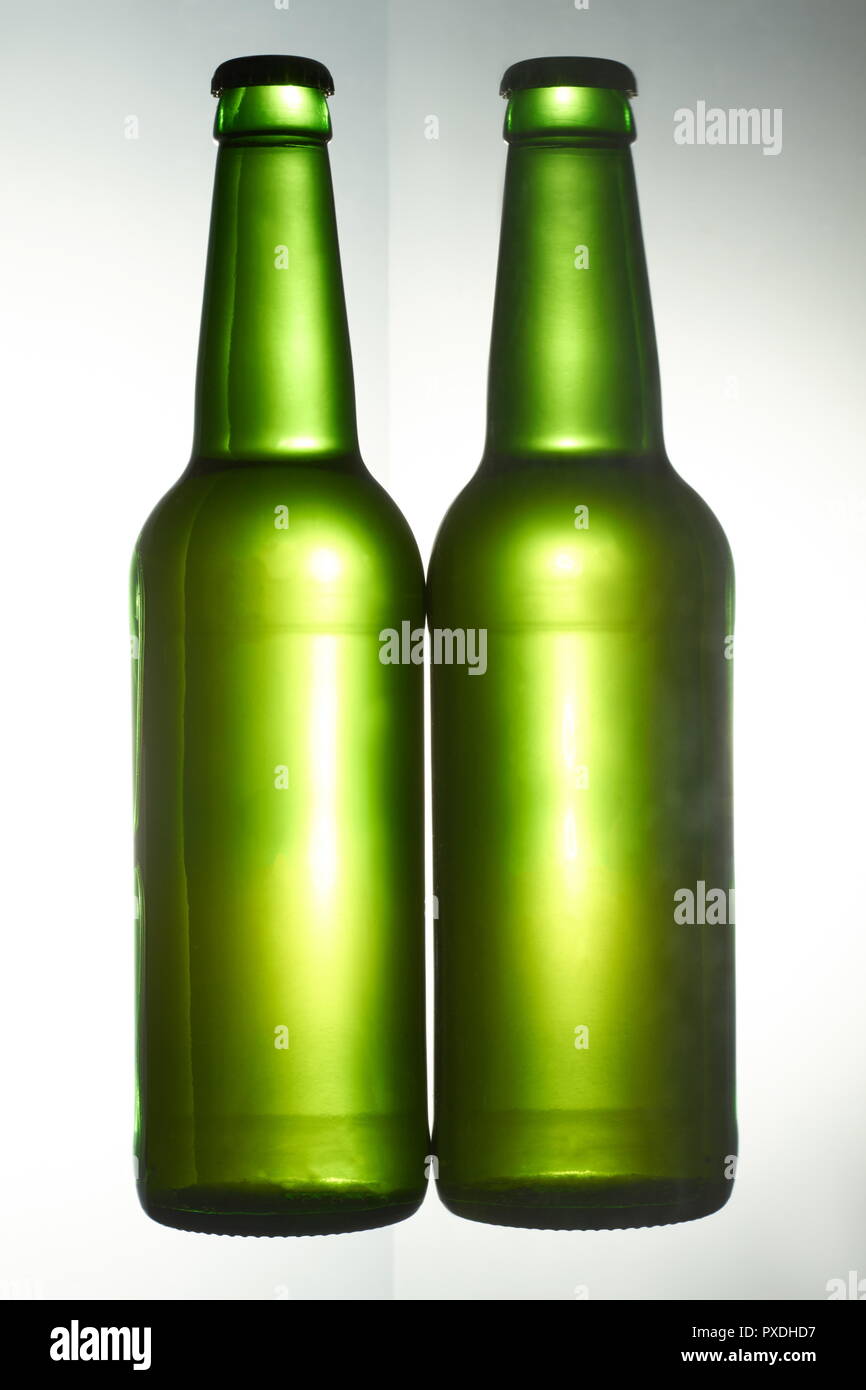 Two green beer glass bottles Stock Photo Alamy