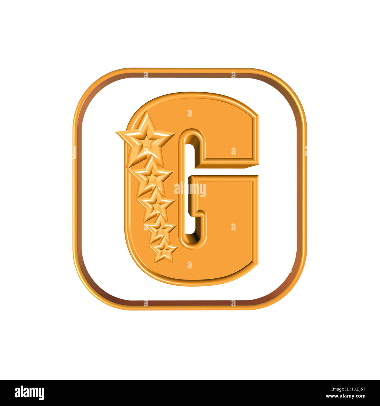 3D illustration letter G and five stars on white background Stock Photo