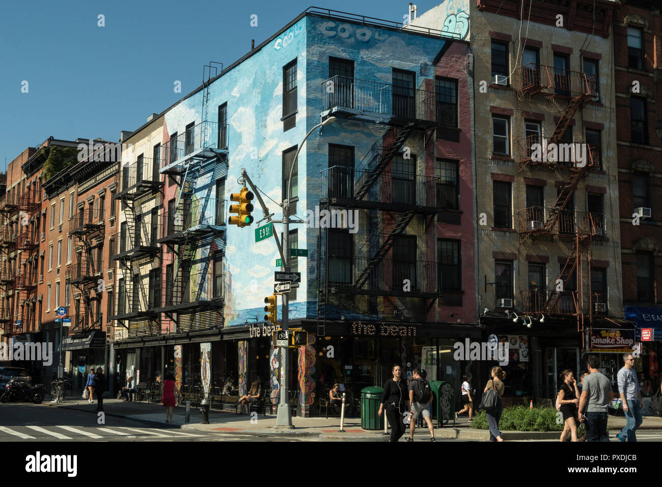 Corner of First Avenue and 9th Street in the East Village, NYC, USA Stock Photo