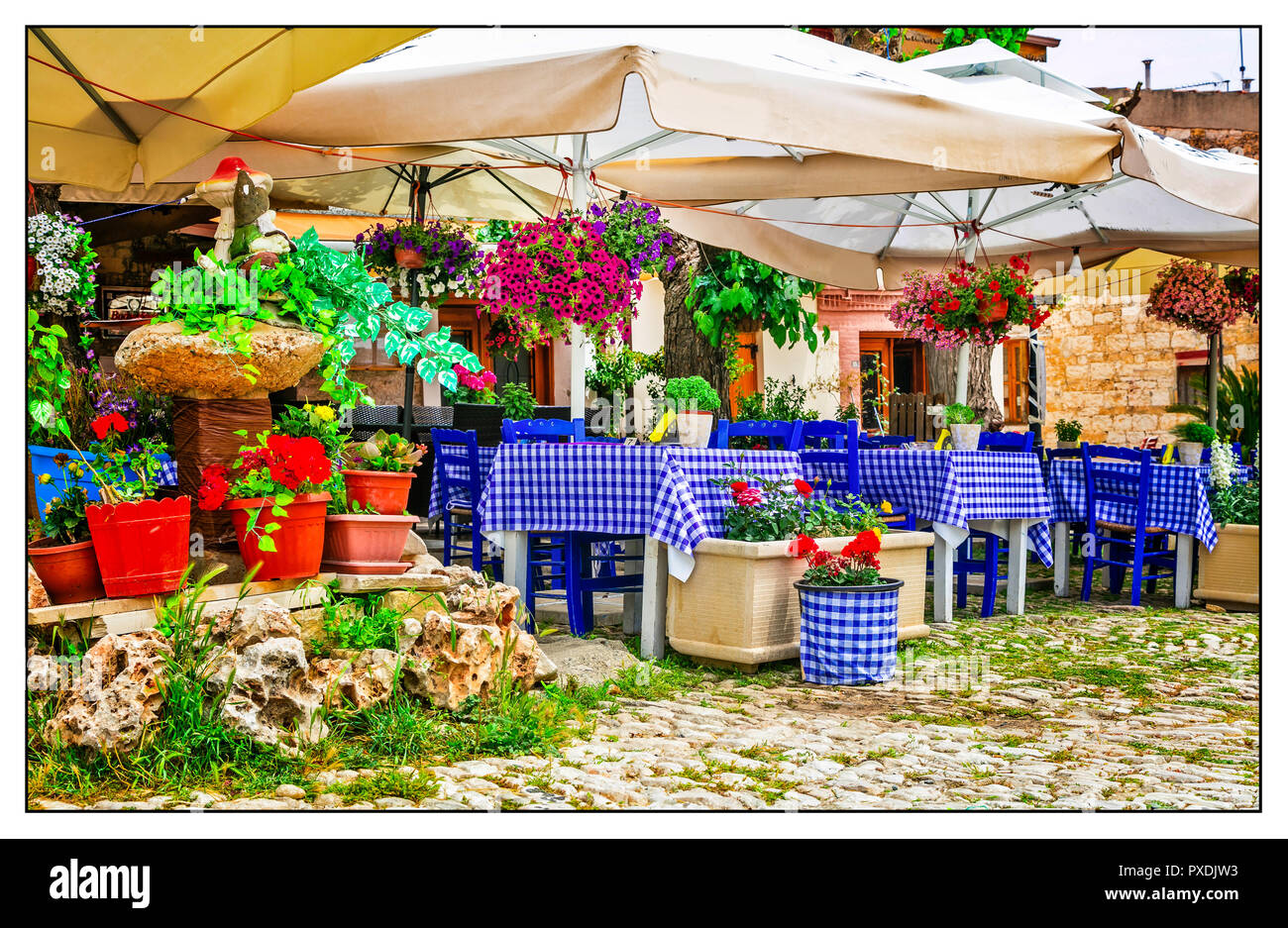 Traditional taverna in Omodos village,Cyprus. Stock Photo