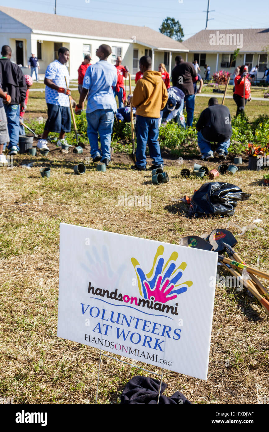 Miami Florida,Liberty City,Square,public housing,neighborhood,Hands On HandsOn Miami,volunteer volunteers volunteering work worker workers,working tog Stock Photo