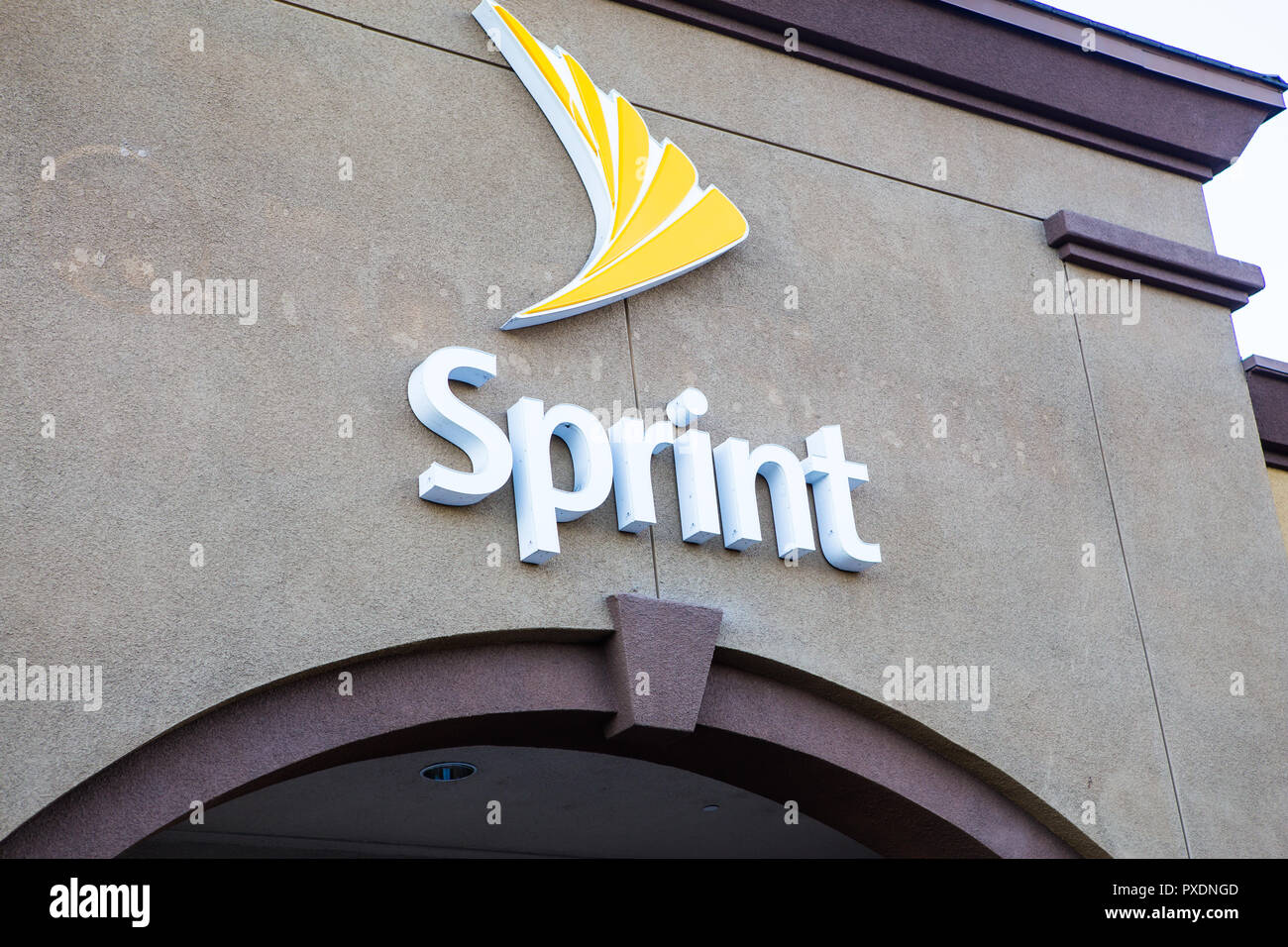 American telecommunications company Sprint store building exterior sign and logo Stock Photo
