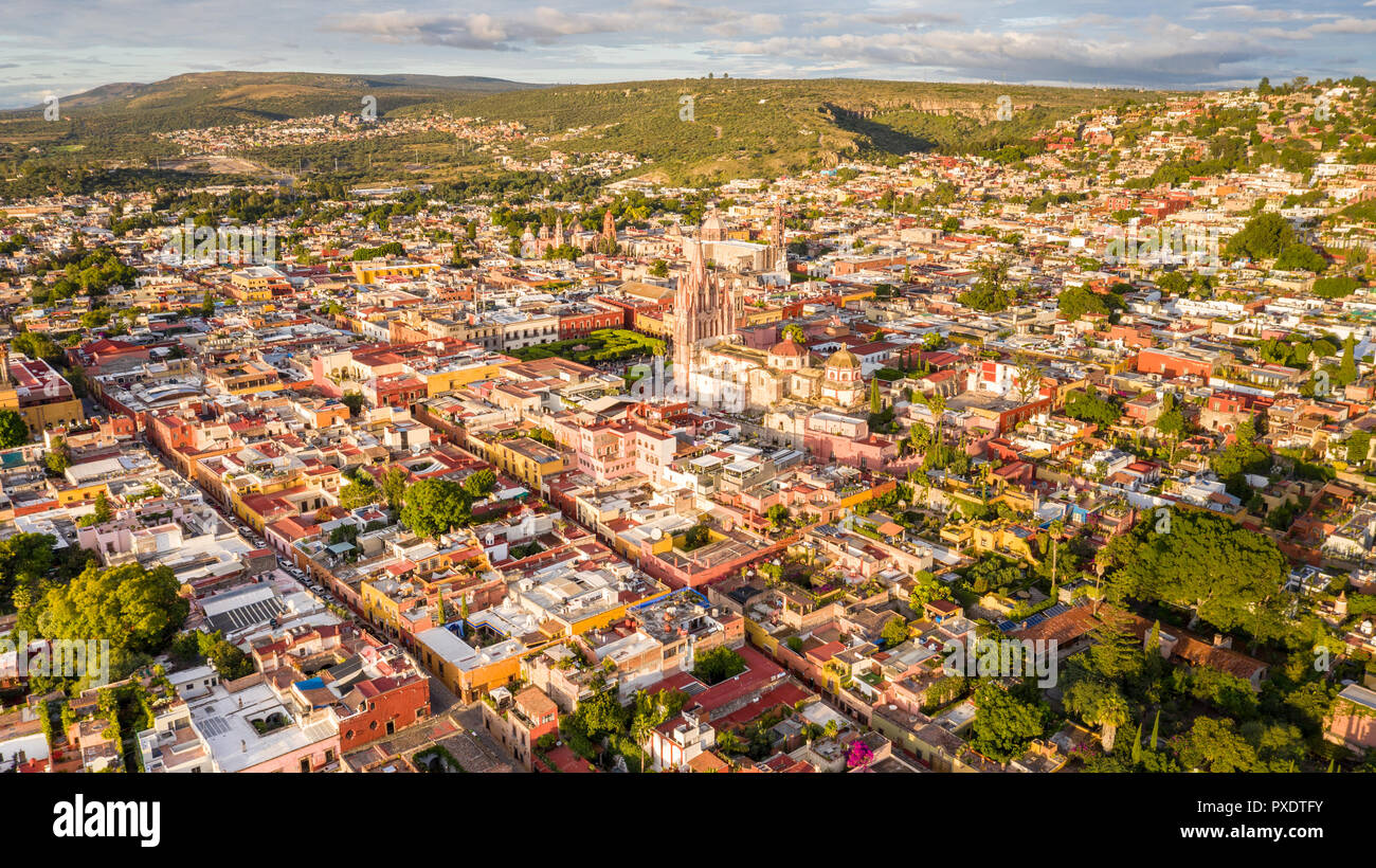 Aerial View Of On Of The Many Narrow Roads In San Miguel De Allende