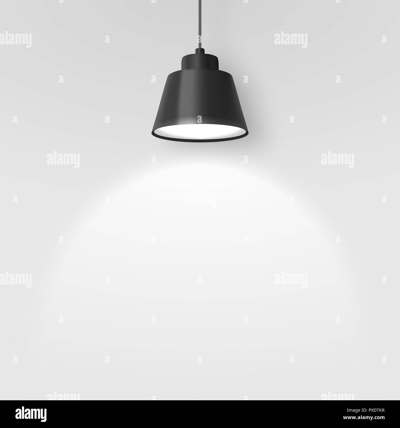 Vector Realistic 3d Black Spotlight, Hang Ceiling Lamp or Chandelier on  Rope Illuminating the Wall Closeup on Grey Background. Design Template of  Glowing Interior Spot Lamp with light Stock Vector Image &