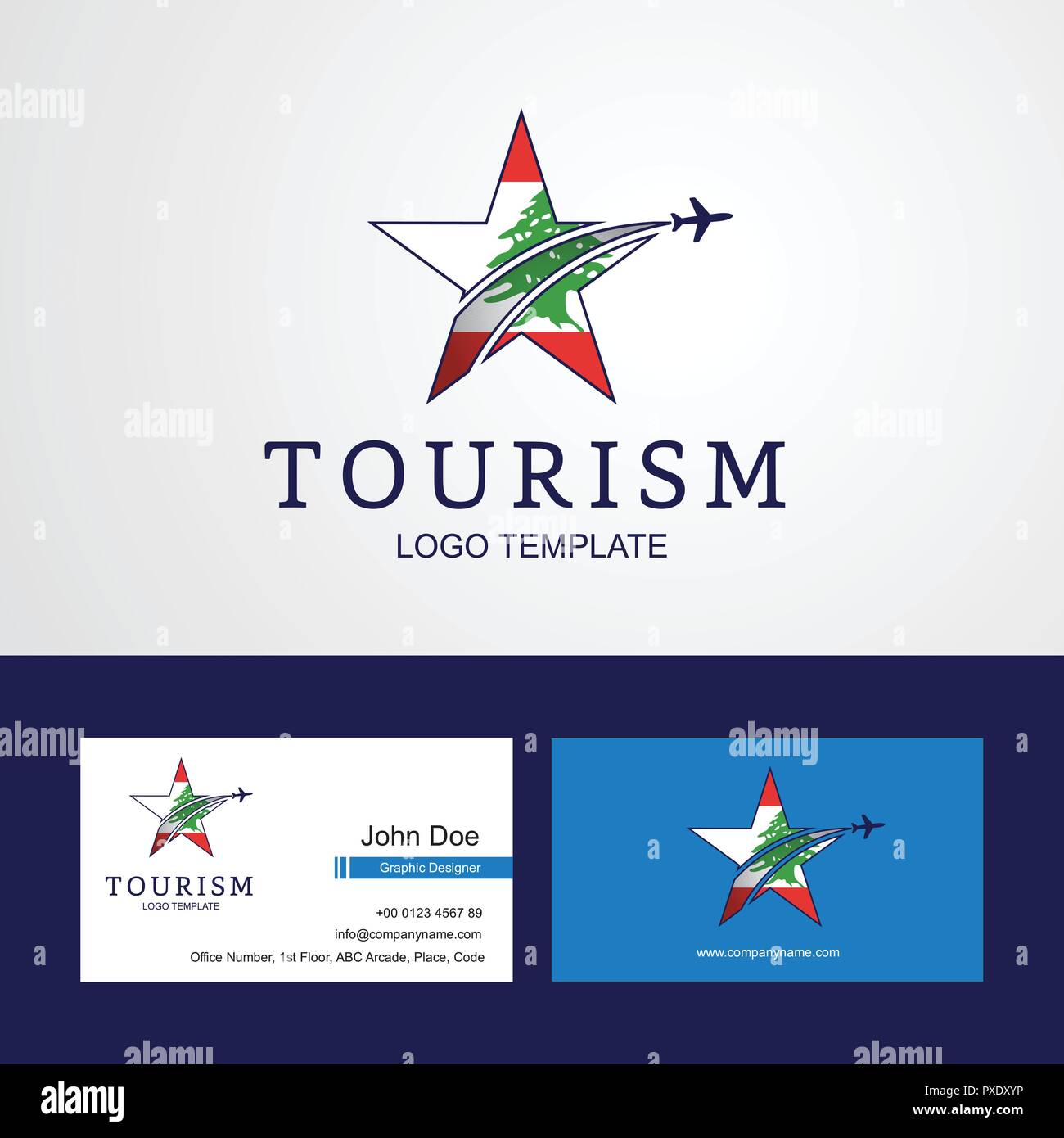 Travel Lebanon flag Creative Star Logo and Business card design Stock Vector