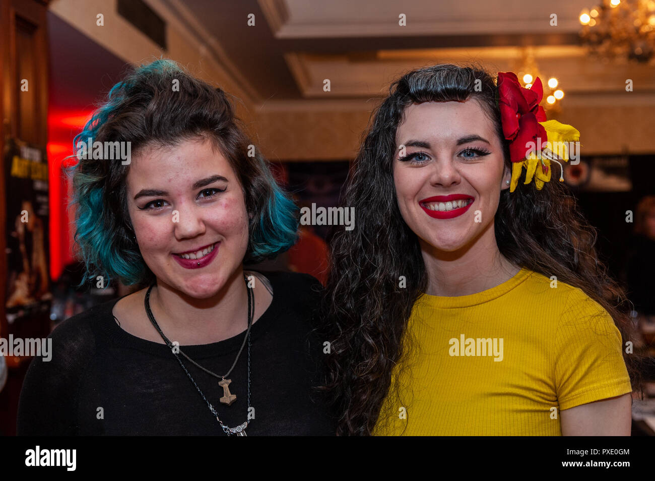 Skibbereen, West Cork, Ireland. 21st Oct, 2018. Pictured at the show are Mara Bergmeister, Killarney and 'Miss Lavelle', Limerick.  The show has been attended by many tattooists from across Ireland, the North and the UK. Credit: Andy Gibson/Alamy Live News. Stock Photo