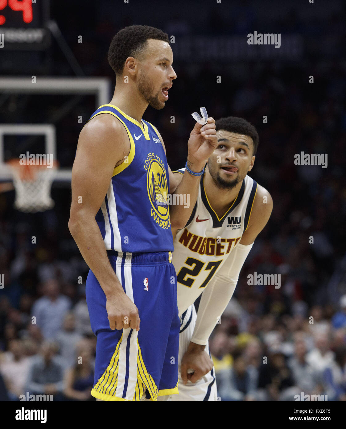 Denver, Colorado, USA. 21st Oct, 2018. Nuggets JAMAL MURRAY, right