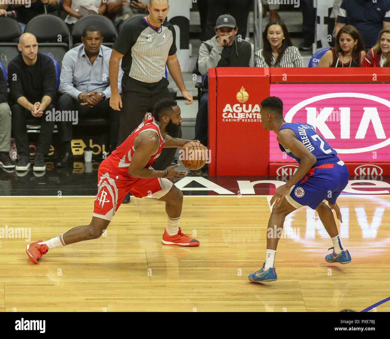 Los Angeles, CA, USA. 21st Oct, 2018. Houston Rockets guard James Harden #13 in space during the Houston Rockets vs Los Angeles Clippers at Staples Center on October 21, 2018. (Photo by Jevone Moore) Credit: csm/Alamy Live News Stock Photo